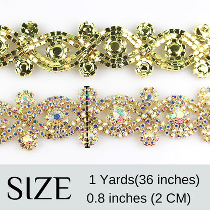 PEARLY JUN Rhinestone Chain Trim AB Gold Applique Embellishment Crystal Wedding Bridal Costume Sewing Bling Trim for Jewelry DIY Necklace Bags Parties
