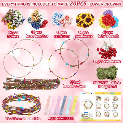 INFUNLY 261pcs/Set DIY Flower Crowns Making Kit Handmade Floral Crown Garland Kit Make Your Own Flower Wreath Bridal Shower Wreaths Gift for Women Wedding Home Decor