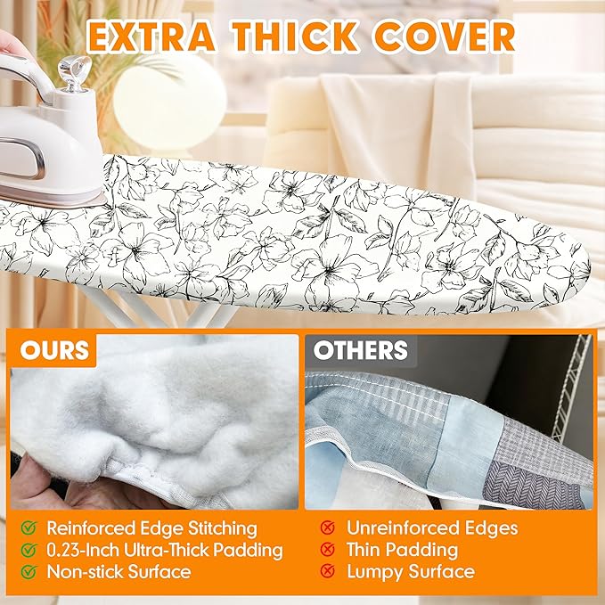 Ironing Board Cover and Pad, 15x54 Standard Size Thick Iron Padding, Scorch &