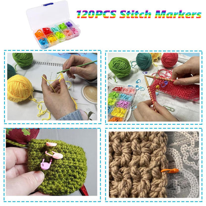 DBYANAN Yarn Holder for Knitting and Portable Wrist Yarn Holder Wooden Yarn Spinner for Crocheting Magnetic Yarn Ball Holder with 120pcs Stitch Markers Gift for Crochet Lovers