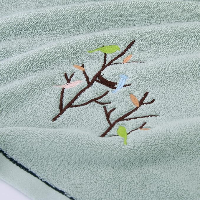 Pidada Hand Towels Set of 2 Embroidered Bird Tree Pattern 100% Cotton Absorbent