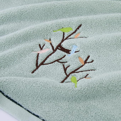 Pidada Hand Towels Set of 2 Embroidered Bird Tree Pattern 100% Cotton Absorbent