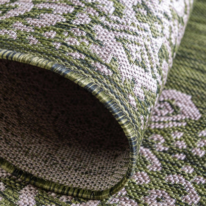Unique Loom Outdoor Border Collection Area Rug - Floral Border (7' 10" Round, Green/ Ivory)