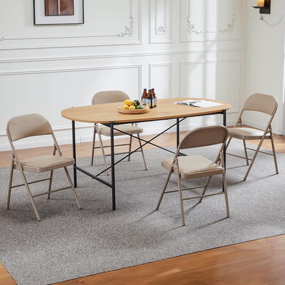 Sweetcrispy Folding Chair 8 Pack, Leather Padded Folding Chairs, Sturdy Metal Foldable Chairs, Easy to Use and Store, Outdoor and Indoor, for Home, Office, Party, Comfy, Kahki