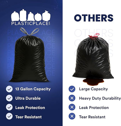 Plasticplace 32-33 Gallon Trash Bags │ 1.2 Mil │ Drawstring Garbage Can Liners