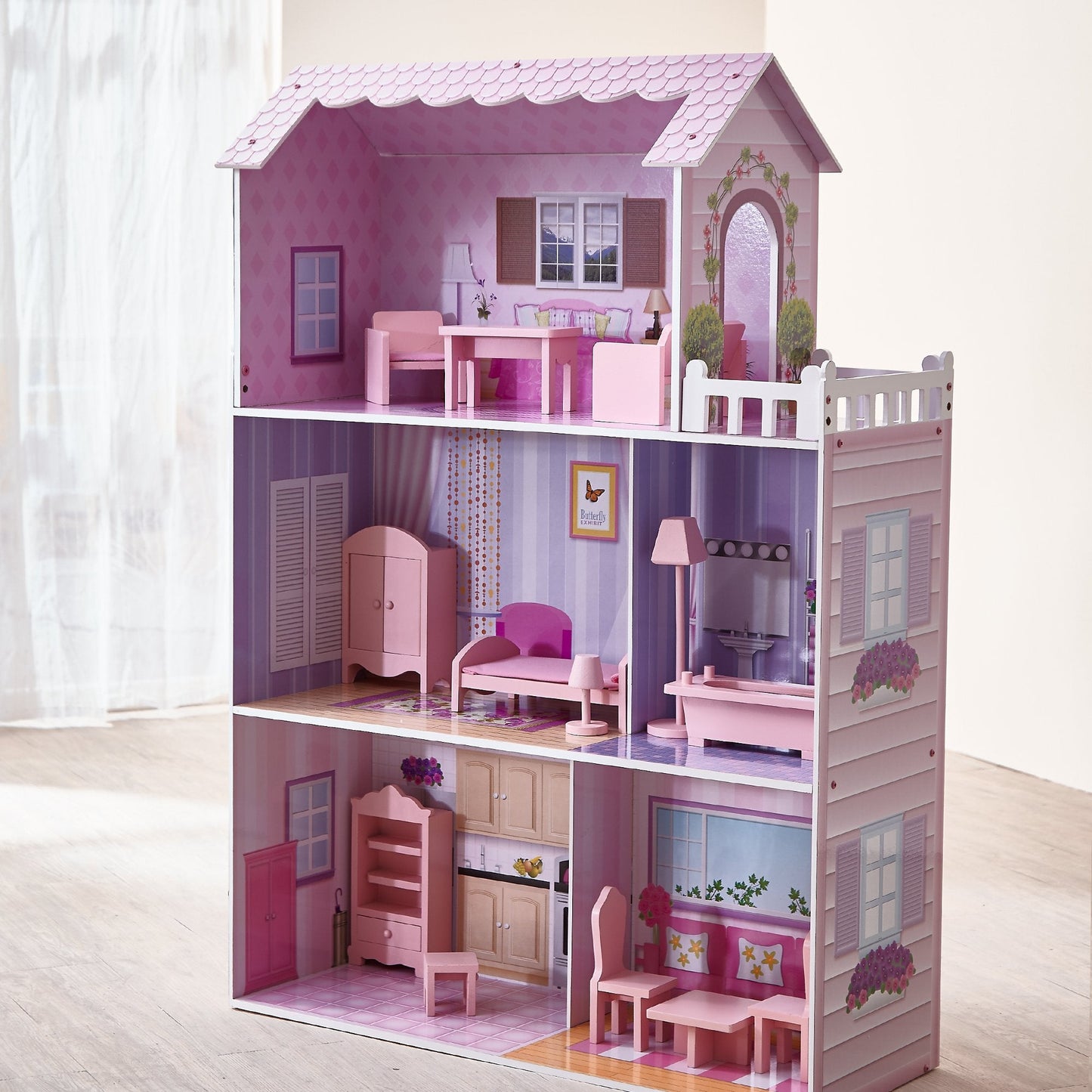 Teamson Kids Olivia's Little World Dreamland Tiffany Dollhouse with 12 Accessories, Pink/Purple