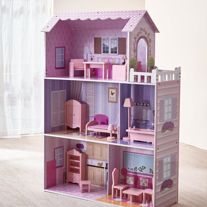 Teamson Kids Olivia's Little World Dreamland Tiffany Dollhouse with 12 Accessories, Pink/Purple