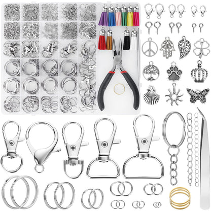 Funtopia 740PCS Keychain Making Kit, Key Chain Supplies Including Keychain Clip, Key Rings, Lobster Claw Clasps, Jump Rings, Pliers, Tassels for Key Chain Making, Purse Making, Lanyard Making