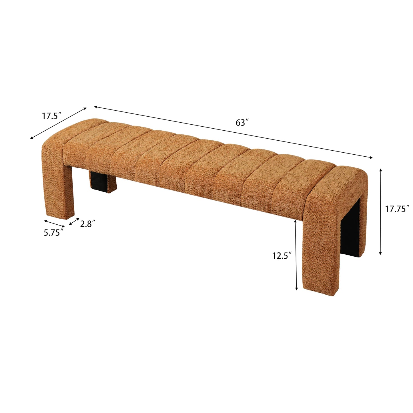 Christopher Knight Home Delan Boucle Upholstered Ottoman Bench, Wooden Entryway Bench, Long Sofa Footstool for Living Room, Bedroom End of Bed Bench, Orange