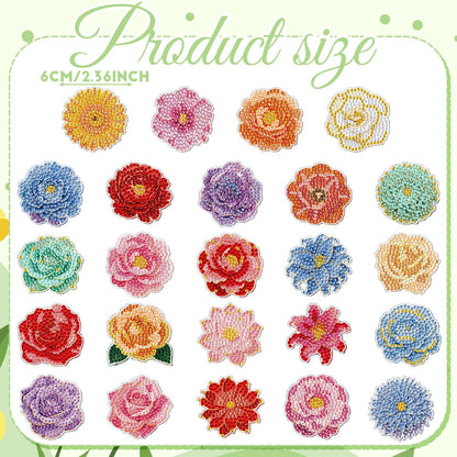 Kenning 24 Pcs Spring Flowers Diamond Painting Brooch Bulk Diamond Art Pins Kits for Adults 5d Rhinestones Floral Lapel Brooch for Beginner DIY Crafts Wedding Jewelry Spring Party Gifts