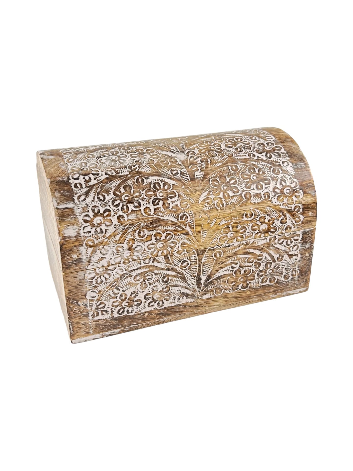 S.B.ARTS Premium Handmade Wooden Treasure Chest Decorative Trunk for Keepsakes Semicircular Curved Floral Jewellery Box Trinket Box Ladies Jewellery Storage Case Handcrafted Home Decor (White & Brown)