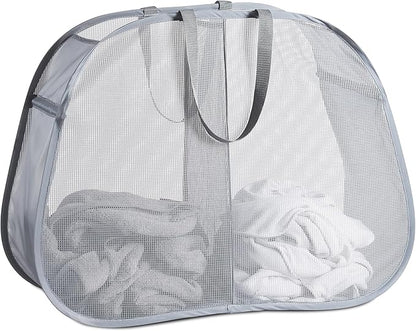 Seiritex Mesh Popup Laundry Hamper 2 Compartment, Collapsible Laundry Sorter