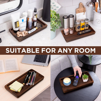 Bathroom Vanity Tray 11.8x5.9in of Acacia Wood - Elegant Organizer for Cosmetics, Jewelry, Perfume, Candle, Key - Premium Wood Tray for Bathroom, Kitchen, Countertop, Toilet Tank, Sink (Dark Brown)