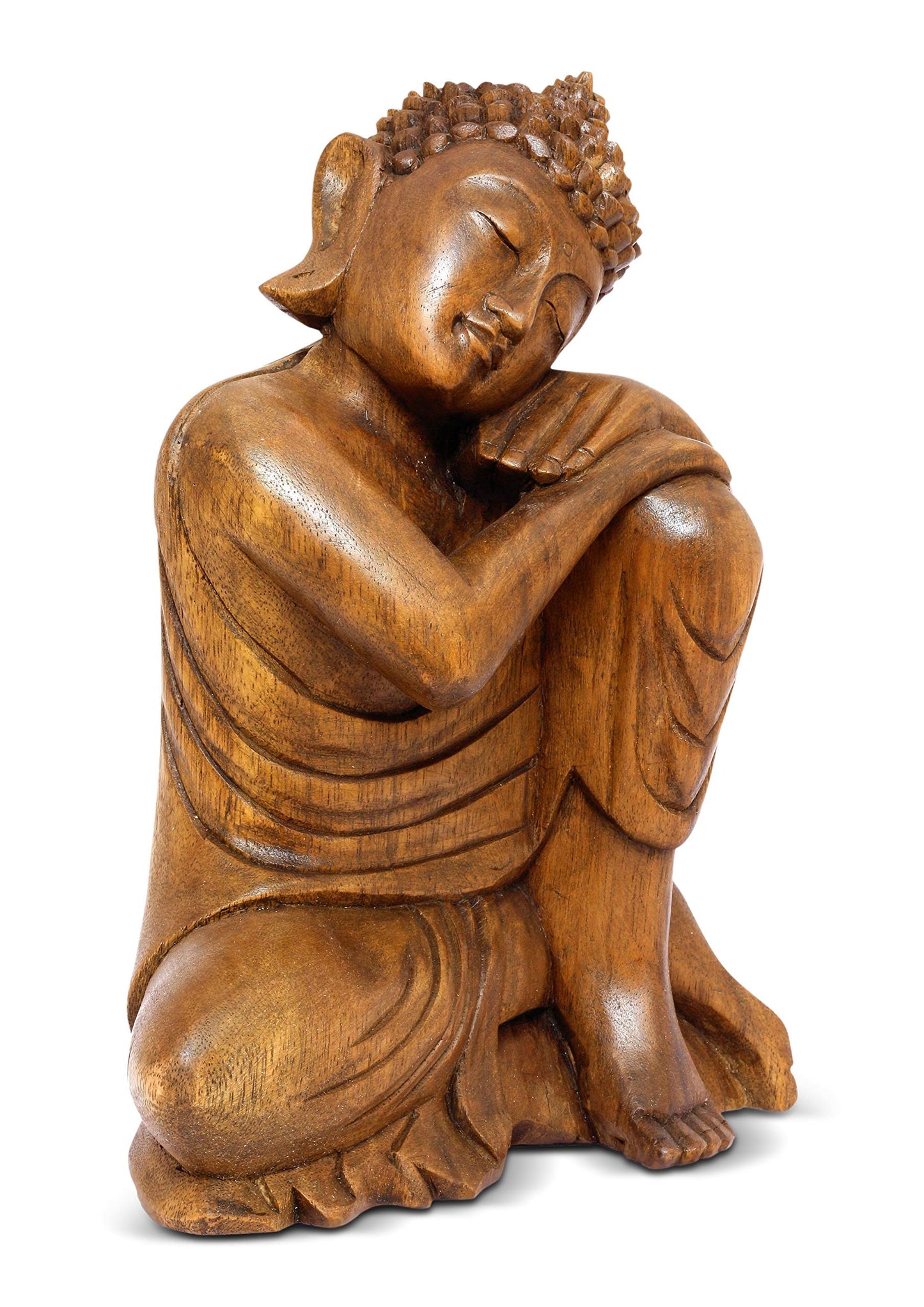 G6 Collection 8" Wooden Serene Sleeping Buddha Statue Hand Carved Sculpture Handmade Figurine Decorative Home Decor Accent Handcrafted Art Traditional Modern Decoration (Small)