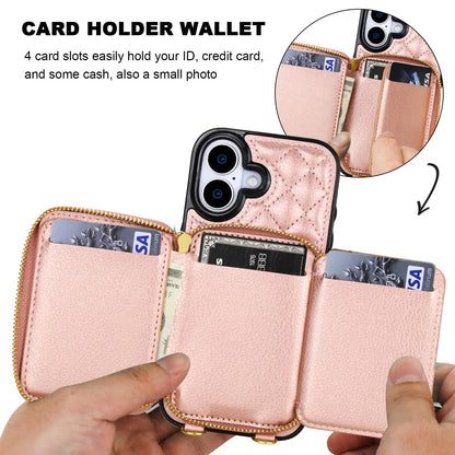 Bocasal Crossbody Wallet Case for iPhone 17, RFID Blocking PU Leather Zipper Handbag Purse Flip Cover, Kickstand Folio Case with Card Slots Holder Wrist Strap Lanyard 5G 6.3 Inch (Rose Gold)