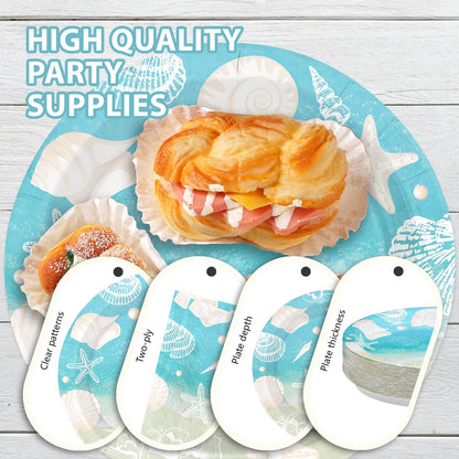 Greencian 200Pcs Seashell Beach Party Decorations Beach Seashell Starfish Plates and Napkins Disposable Ocean Themed Party Tableware Sets for Birthday Baby Shower Wedding Supplies Serves 50