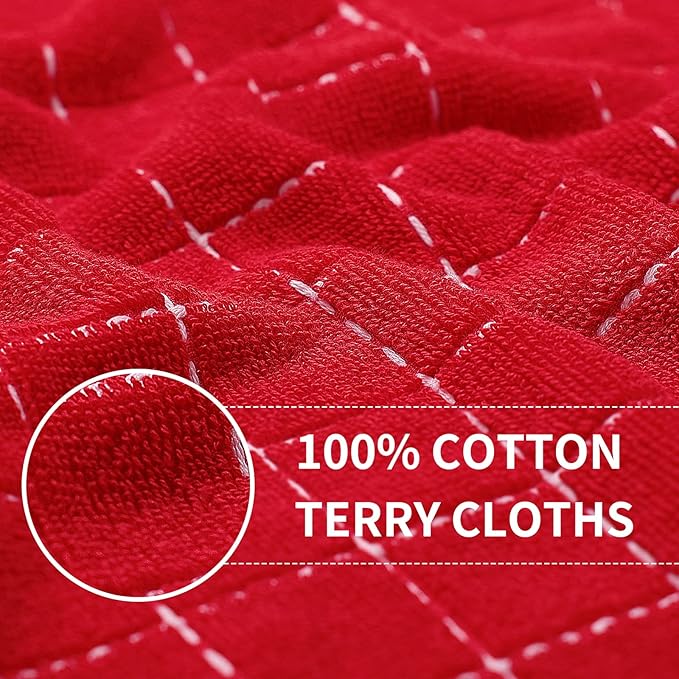 Homaxy 100% Cotton Terry Kitchen Towels, Checkered Designed, Soft and Super