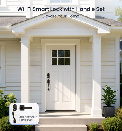 Veise VE017G-H Wi-Fi Smart Fingerprint Front Door Lock Set, Remote App Control, Keyless Entry Deadbolt with Handle, Backlit Keypad, IP55 Weatherproof, Auto Lock, Easy to Install, Matte Black