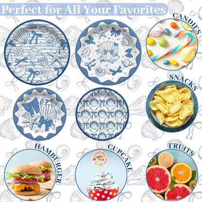 Acellegic 48 Pcs Beach Seashell Paper Plates 9"and 7" Oval Coastal Summer Starfish Disposable Paper Plates Under The Sea Ocean Theme Party Supplies for Summer Beach Birthday Wedding Party Decorations