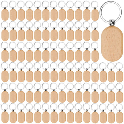 SEHOI 100 Pieces Unfinished Wooden Keychain Blanks,Wood Key Rings Bulk for Laser Engraving and DIY Craft Gift Making,Rectangular