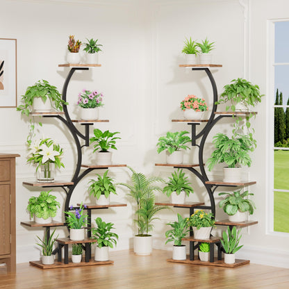 Plant Stand Indoor with Grow Light: Lighted Plant Stands 56.5" Tall, 9 Tiered Large Plant Shelf for Indoor Growing, S-Shaped Flower Holder Display for Multiple Plants, Living Room, Patio (Black)