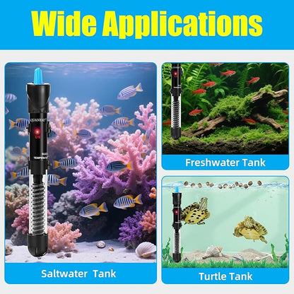 AQUANEAT Aquarium Heater, 50W Fish Tank Heater, Adjustable Submersible Water Thermostat with Thermometer
