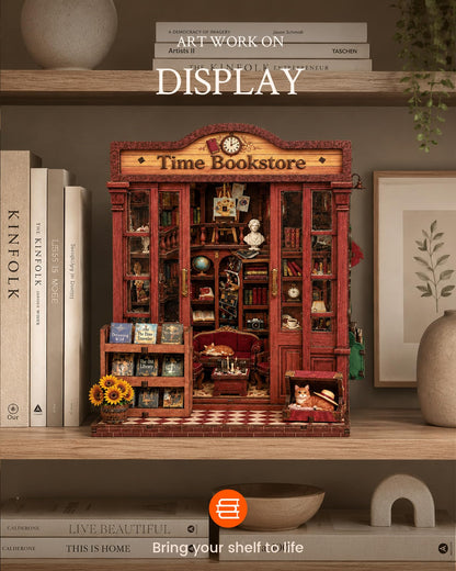Book Nook Kit DIY Miniature House Kit for Adults, Timeless Library Mini Dollhouse with Furniture & LED Lights, 3D Wooden Puzzle Bookshelf Insert Decor, Creative Gift for Teens, Family & Friends