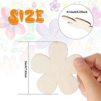 Blulu 50 Pcs 3 Inch Unfinished Wooden Flower Cutouts Wooden Discs Crafts Blank Flower Shape Ornaments Embellishments Slices for DIY Projects Decoration