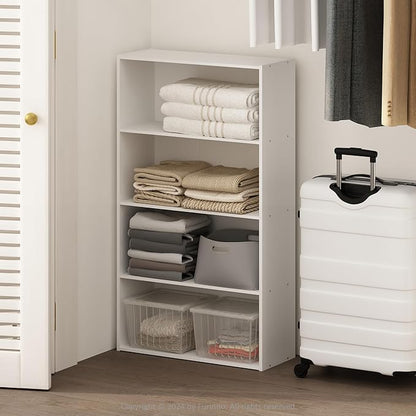 Furinno Reed Closet Organizers and Storage, 4-Tier Closet Organizer, Open Shelf Closet Storage, for Wardrobe, Bedroom, Living Room, White
