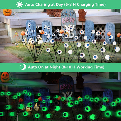YIQU 4 Pack Solar Halloween Lights Outdoor, Solar Eyeball Lights, 24 LED Green Eyeball Swaying Light with 2 Lighting Modes, Waterproof Outdoor Halloween Decorations for Walkway Yard Lawn Horror Party