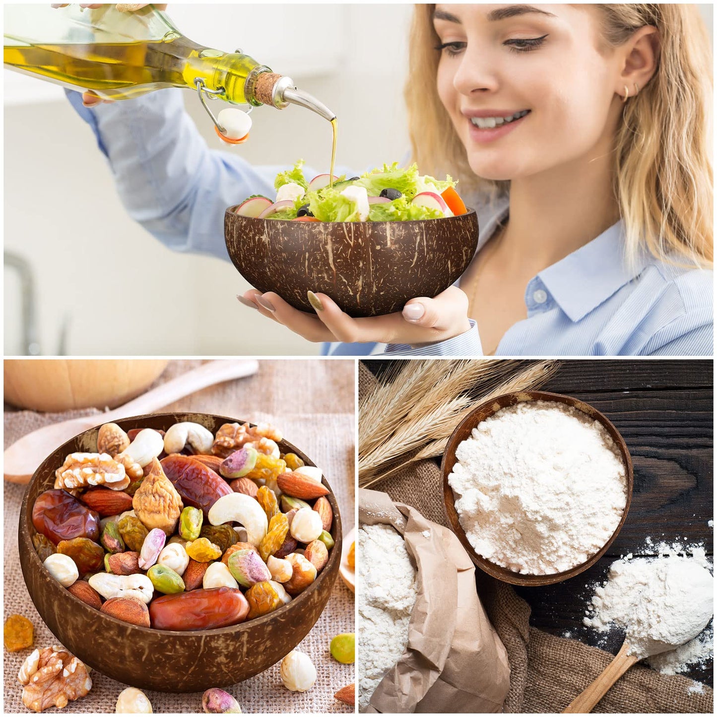 Bokon 12 Pcs Coconut Shell Bowls Polished Wooden Bowls Natural for Smoothie Acai Salad Vegan Gifts Kitchen Decor (Medium)