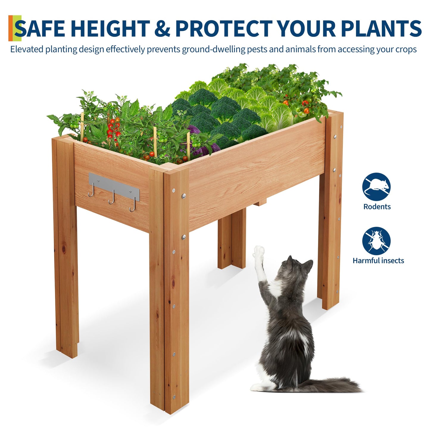 34x18x30IN Wooden Raised Garden Bed with Legs, Elevated Reinforced Large Planter Box for Vegetable Flower Herb Outdoor, Standing Growing Bed for Gardening/Backyard/Patio/Balcony, Liner Included