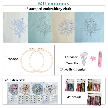 Myfelicity Embroidery Kit, 4 Flower Pattern Embroidery Set with 4 Patterns and 2 Hoops, Adult and Beginner Needlepoint Kit with Embroidery Floss, Needles, Cotton Fabric and Instructions…