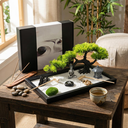 Zen Garden for Desk,Mini Oriental Antique Stone Sculpture Sand Tray, Desktop Zen Garden Kit for Adults, Meditation & Zen Decor, Unique Stress Relief Gift.