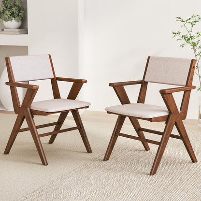 Giantex Wooden Dining Chairs Set of 2, Linen Fabric Upholstered Kitchen Chairs w/Armrests, Rubber Wood Frame, Padded Seat & Back, Farmhouse Side Chairs, Accent Chairs for Living Room Restaurant