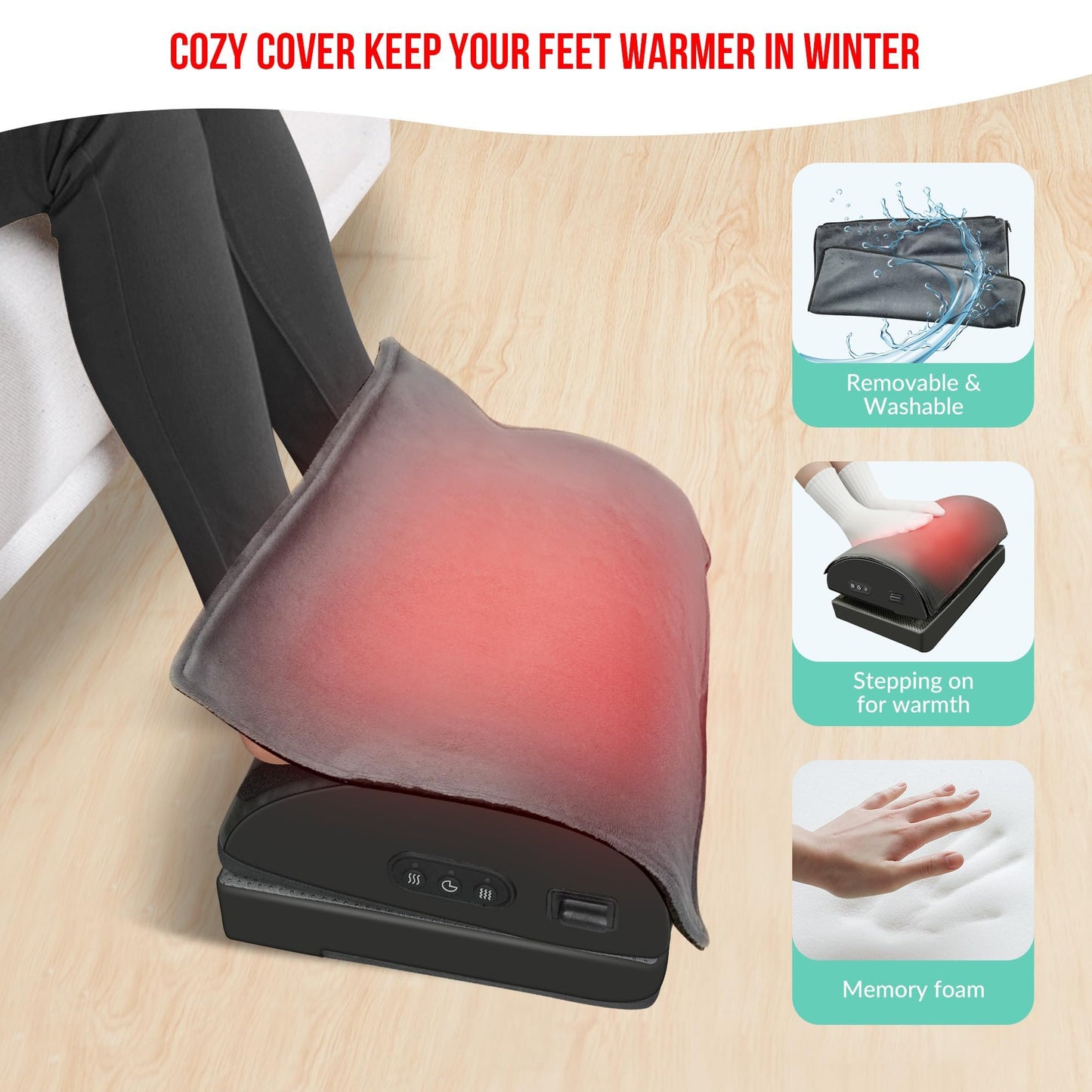 Snailax Foot Rest Under Desk at Work, Heated Under Desk Foot Stool with Double Layer Adjustable Height, Feet Warmer with Vibration Massage, Ergonomic Gaming Home Footstool for Lumbar Back Knee Pain