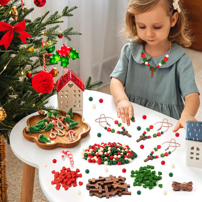 BeYumi Wooden Cross Necklace Craft - 24Pcs Christmas Wooden Cross Beads Necklace Craft Kit for Kids DIY Xmas Gift Christian Nativity Religious Jesus Decor Sunday School Classroom Party Fun Activities