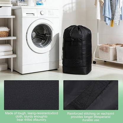 Backpack Laundry Bag,Large Travel Laundry Bags with Shoulder Straps and Mesh Pockets,Laundry Backpack with Drawstring Closure for College,Trave,Dorm, Apartment,Laundromat (Khaki)