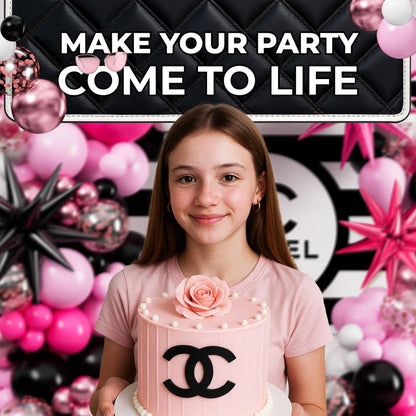 ALL-IN-1 Pink and Black Balloons Arch Kit with BONUS Starburst Balloons – Pink Black and White Balloons for Hot Pink and Black Party Decorations for Birthday and Theme Party Celebrations