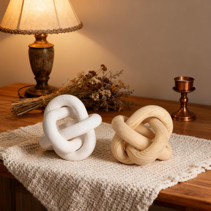 Nezhain Wood Knot Chain Link Decor, 3 Link Boho Wooden Hand Carved Decorative, Handcrafted for for Coffee Table Entryway Modern Farmhouse Shelf Decoration (Natural)