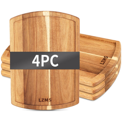 LZMS 4 Pcs Acacia 12.6" x 8.6" Solid Wooden Plate and Trays - Charcuterie Board - Multi-Purpose Use, Lightweight and Rustic Aesthetic Suited for Family, Party, Unbreakable Classic Plate