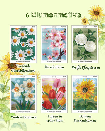 forever young Minigem Diamond Art Flowers Kits for Beginners, 6 Pcs Flower Resin Square Drill Diamond Painting Kits for Adults, 2-Hour Canvas Flower Small Diamond Art Kits for Adults (5x7 Inch)