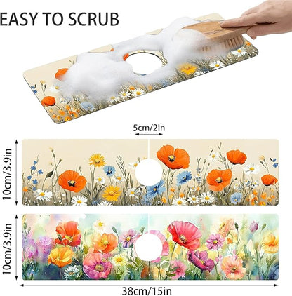 Bimkole 2 PCS Faucet Absorbent Mat, Kitchen Faucet Sink Splash Guard Wraparound