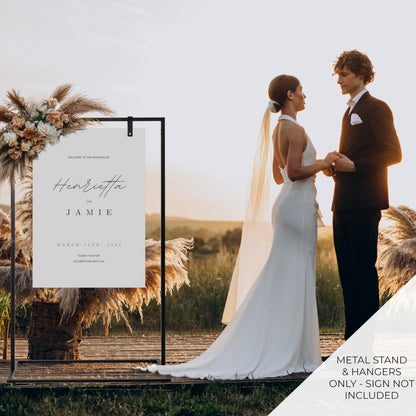 Elegant Wedding Welcome Sign Stand – Sturdy Welcome to Our Wedding Sign Holder for Seating Charts & Event Decor - A Beautiful Black Metal Easel to Welcome Guests & Celebrate Your Love