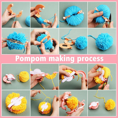 FTEVEN 41Pcs Pom Pom Maker, 8 Size Pompom Maker Kits with Warped Head Scissor and Instruction, Used for Fluff Ball Weave DIY Crochet Knitting, Pom Pom Maker for Yarn Knitting Craft Project