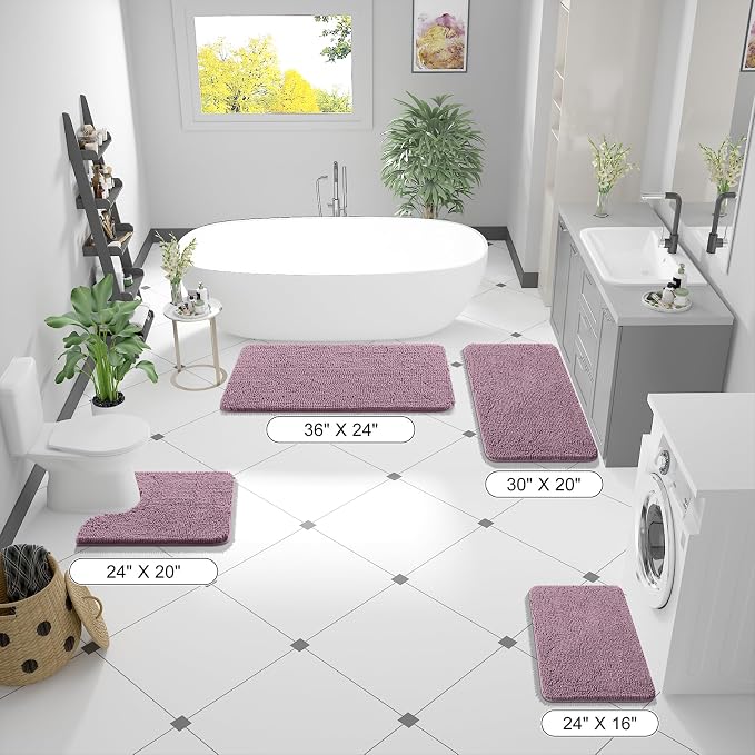 OLANLY Bathroom Runner Rugs 47x24, Soft Absorbent Chenille Bath Rugs, Rubber Backing Quick Dry, Machine Washable Long Bath Mats for Bathroom Floor, Tub and Shower, Home Decor Accessories, Deep Plum