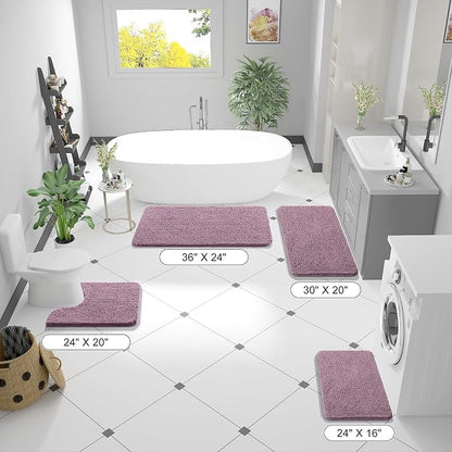 OLANLY Bathroom Runner Rugs 70x24, Soft Absorbent Chenille Bath Rugs, Rubber Backing Quick Dry, Machine Washable Long Bath Mats for Bathroom Floor, Tub and Shower, Home Decor Accessories, Deep Plum