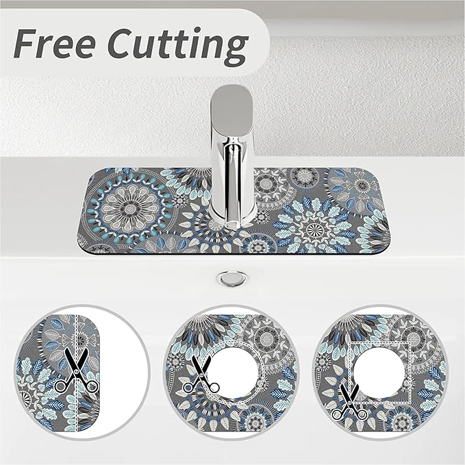 Kitchen Sink Splash Guard，Bohemian flowers Faucet Mat Sink Gadgets-Super