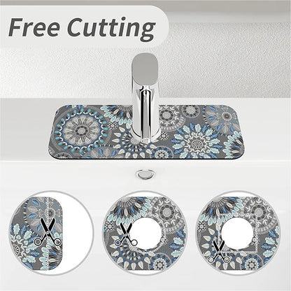 Kitchen Sink Splash Guard，Bohemian flowers Faucet Mat Sink Gadgets-Super