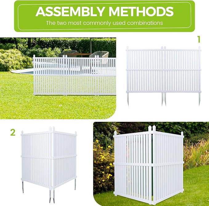 36"W X 45"H Outdoor Privacy Screen, Vinyl Air Conditioner Fence with Metal Stake, No Dig Trash Can Enclosure for Outside- 2 PVC Panels, White, Vertical, X-SPVC-4536